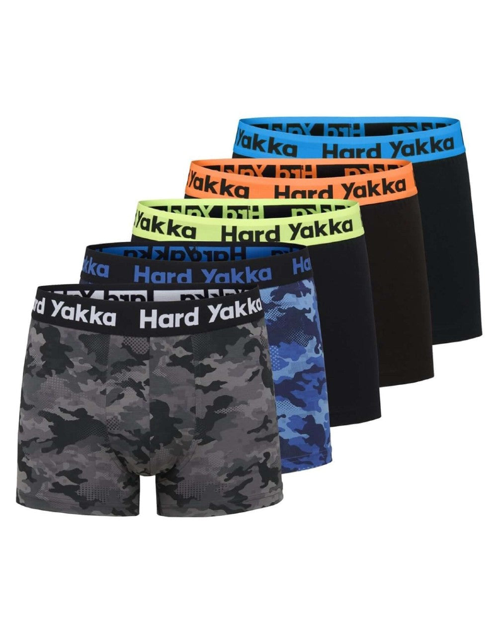 Multi Coloured Hard Yakka Mens Cotton Trunk Five Pack on White Background
