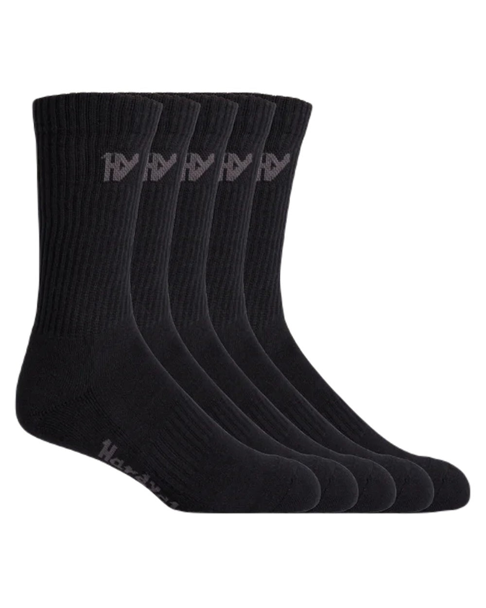 Black Coloured Hard Yakka Mens Crew Pack Work Socks on White Background

