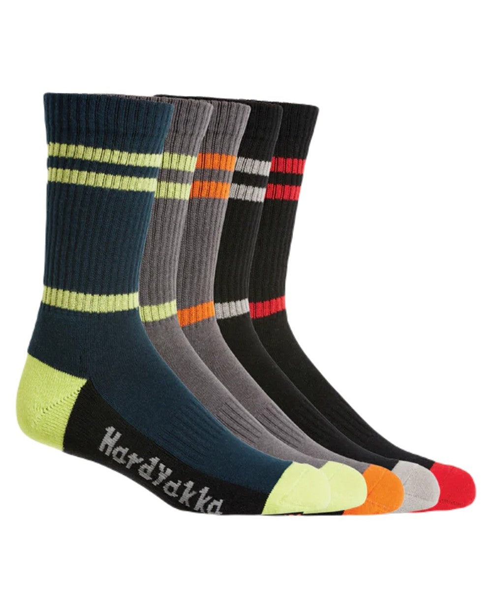 Multi Coloured Hard Yakka Mens Crew Pack Work Socks on White Background
