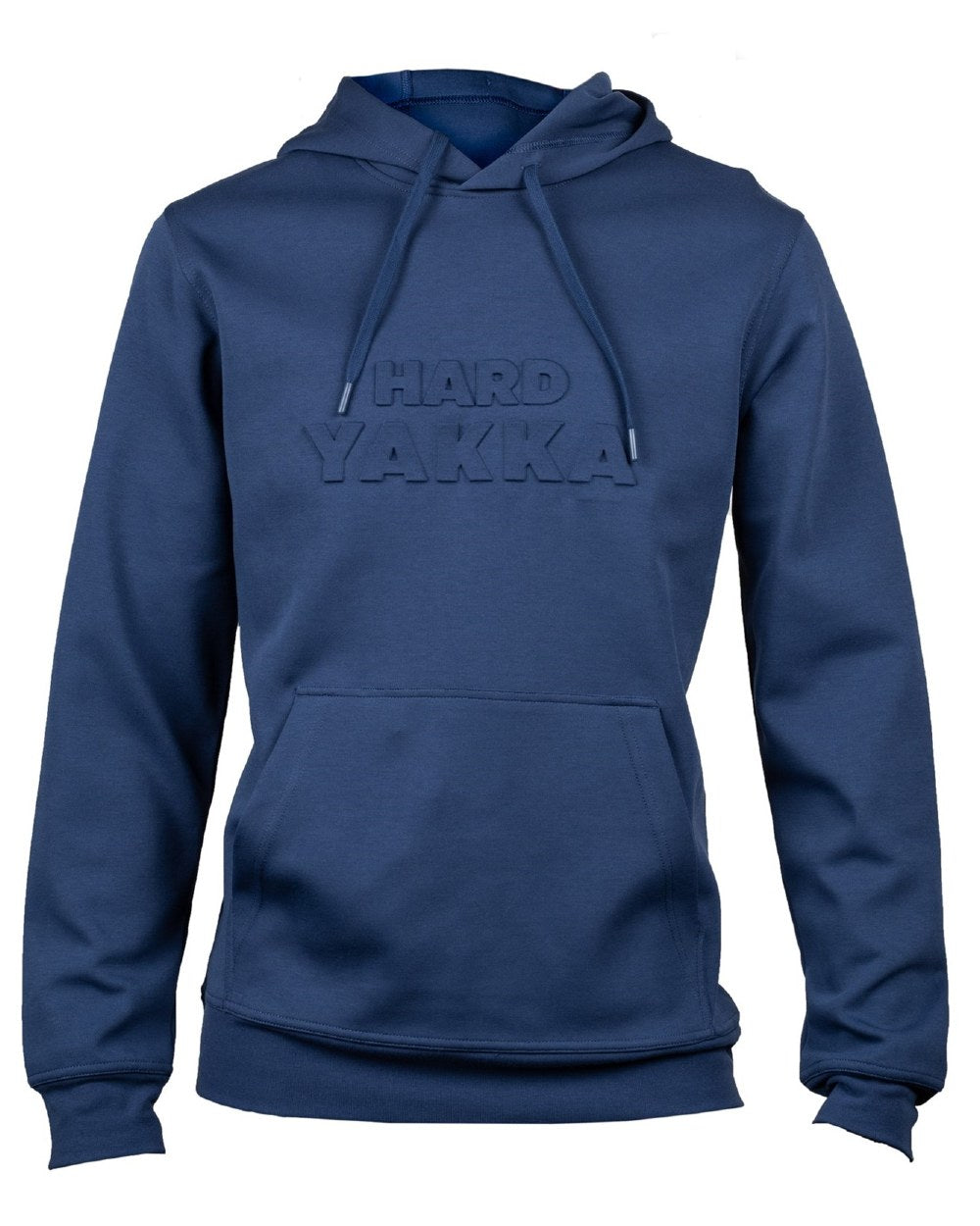 Indigo Coloured Hard Yakka Mens Embossed Pullover Hoodie on White Background
