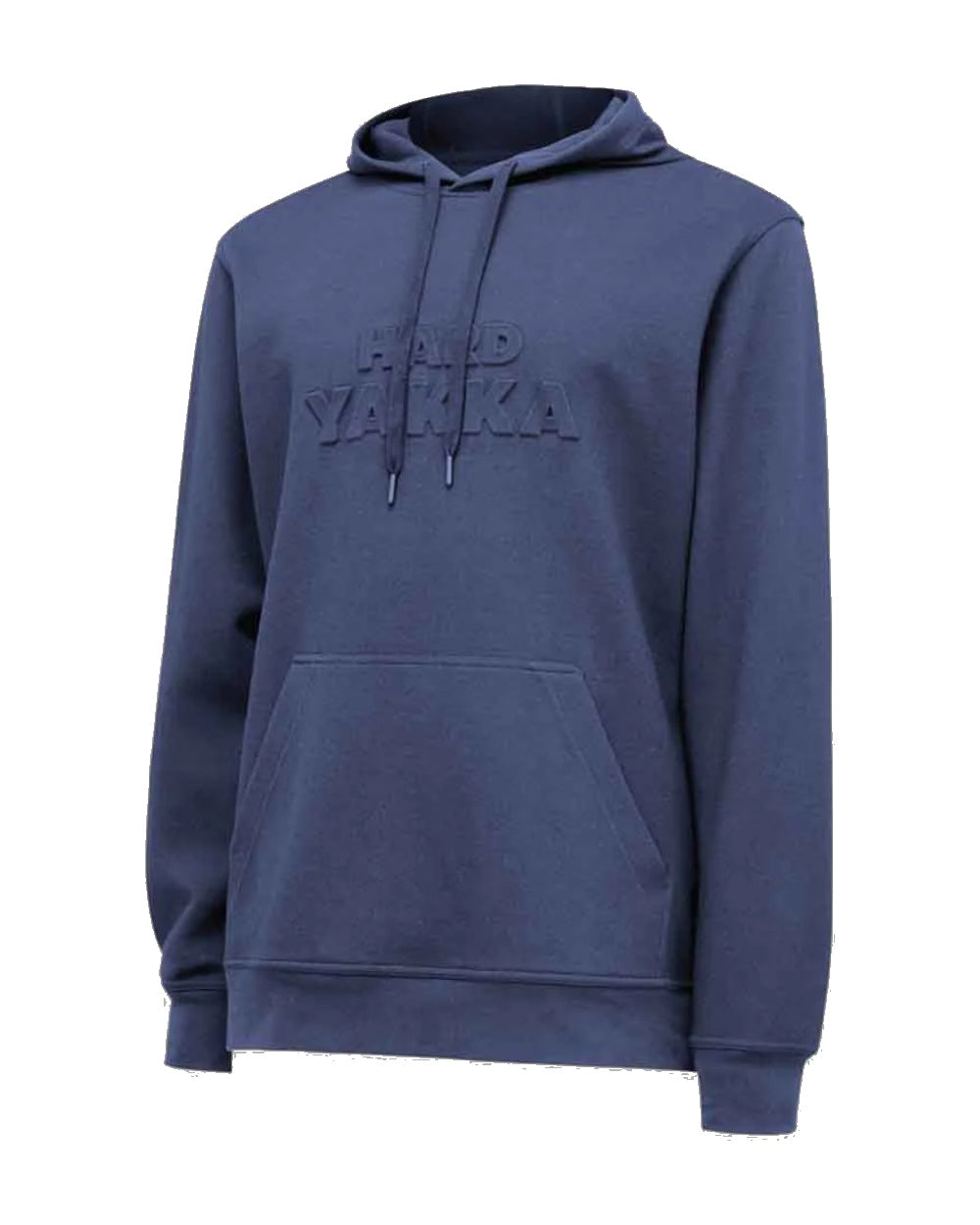 Indigo Coloured Hard Yakka Mens Embossed Pullover Hoodie on White Background
