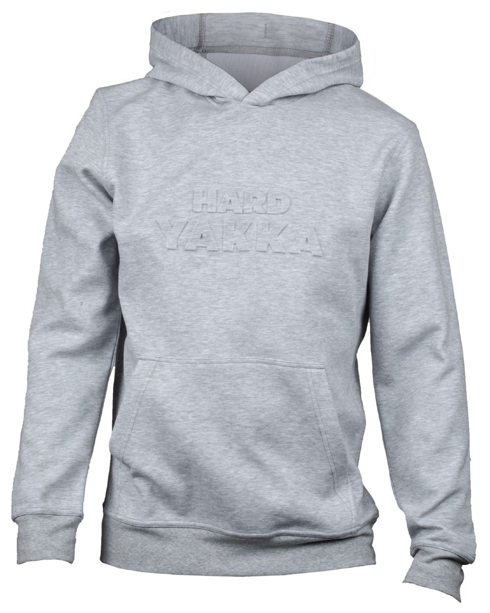 Light Grey Coloured Hard Yakka Mens Embossed Pullover Hoodie on White Background
