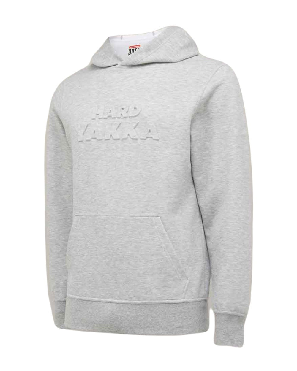 Light Grey Coloured Hard Yakka Mens Embossed Pullover Hoodie on White Background
