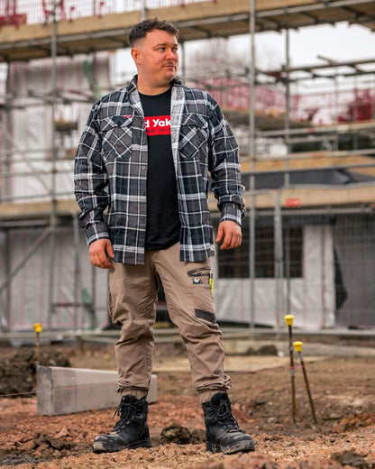Charcoal Coloured Hard Yakka Mens Lightweight Check Flannel Shirt on Construction Background
