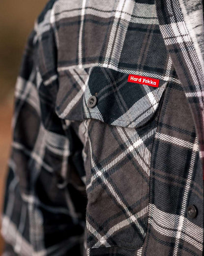 Charcoal Coloured Hard Yakka Mens Lightweight Check Flannel Shirt on Construction Background
