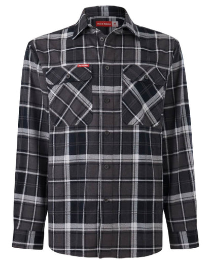 Charcoal Coloured Hard Yakka Mens Lightweight Check Flannel Shirt on White Background
