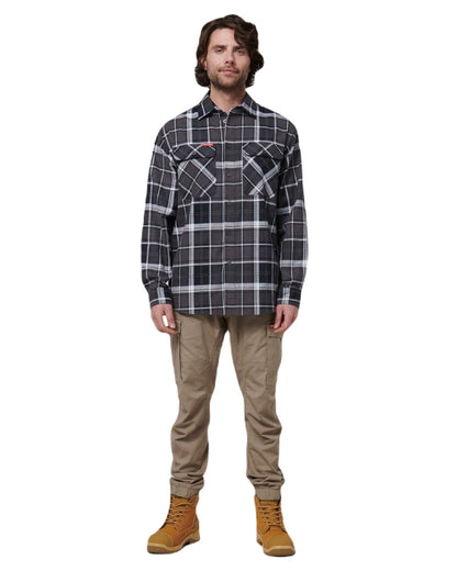 Charcoal Coloured Hard Yakka Mens Lightweight Check Flannel Shirt on White Background
