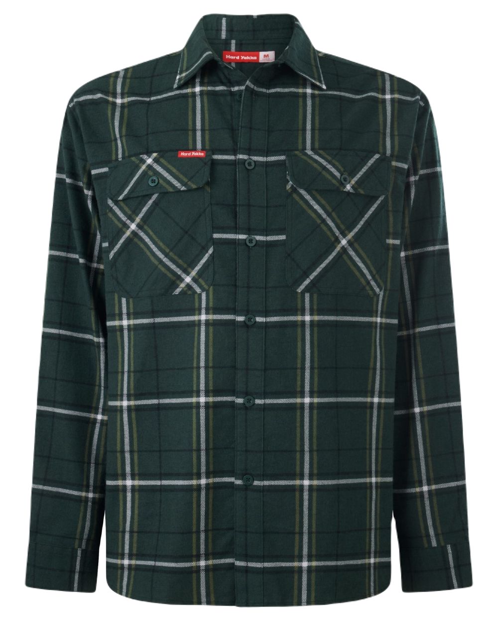 Green Coloured Hard Yakka Mens Lightweight Check Flannel Shirt on White Background
