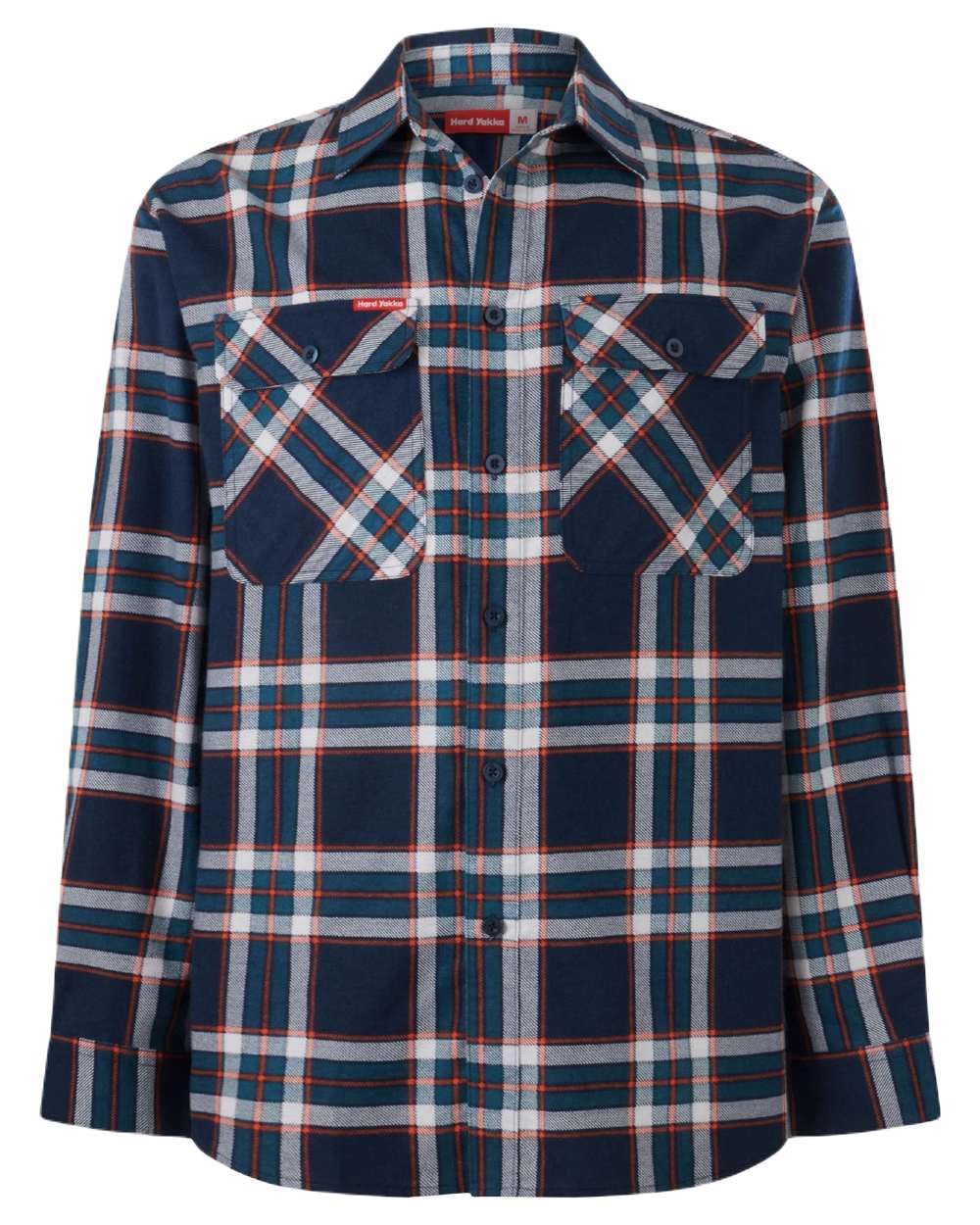 Navy Coloured Hard Yakka Mens Lightweight Check Flannel Shirt on White Background

