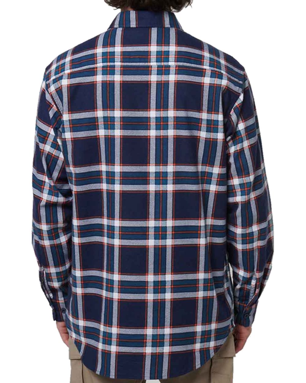 Navy Coloured Hard Yakka Mens Lightweight Check Flannel Shirt on White Background
