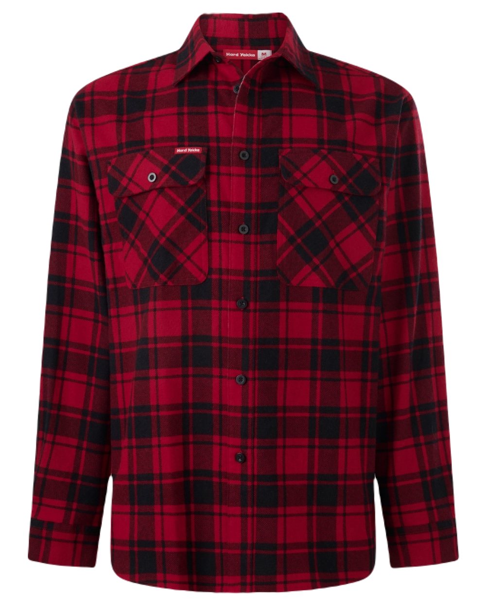Red Coloured Hard Yakka Mens Lightweight Check Flannel Shirt on White Background
