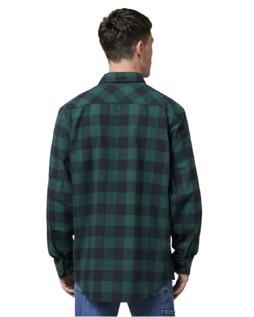 Green Coloured Hard Yakka Mens Long Sleeve Check Flannel Shirt on White Background

