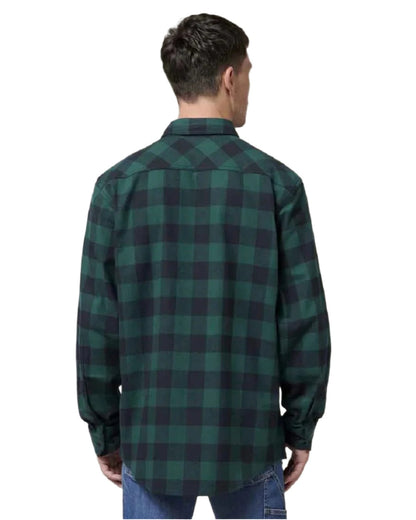 Green Coloured Hard Yakka Mens Long Sleeve Check Flannel Shirt on White Background
