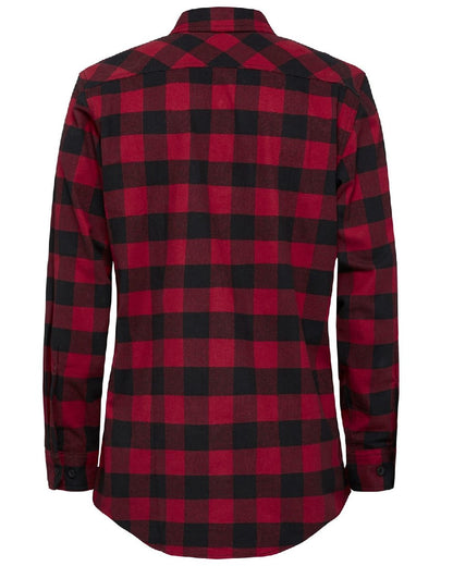 Red Coloured Hard Yakka Mens Long Sleeve Check Flannel Shirt on White Background
