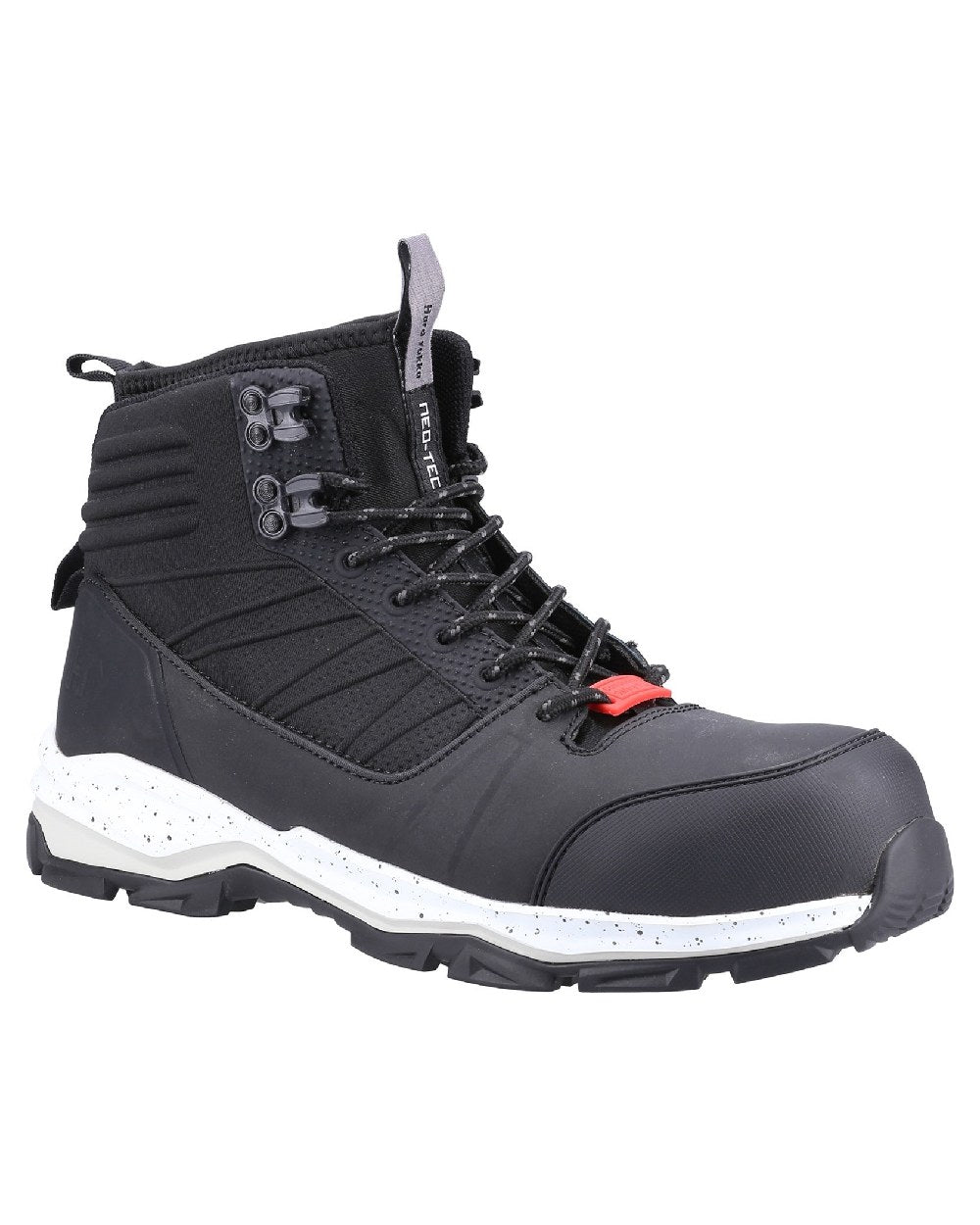 Black Coloured Hard Yakka Mens Neo 2.0 PR Hybrid Side Zip Safety Boots on White Background
