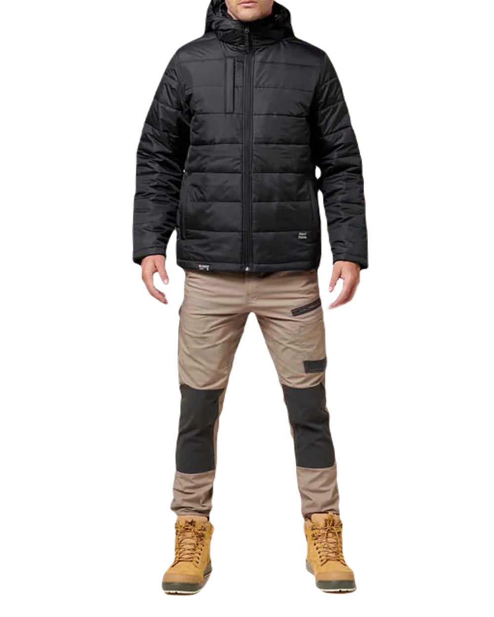 Black Coloured Hard Yakka Mens Puffa 2.0 Insulated Jacket on White Background
