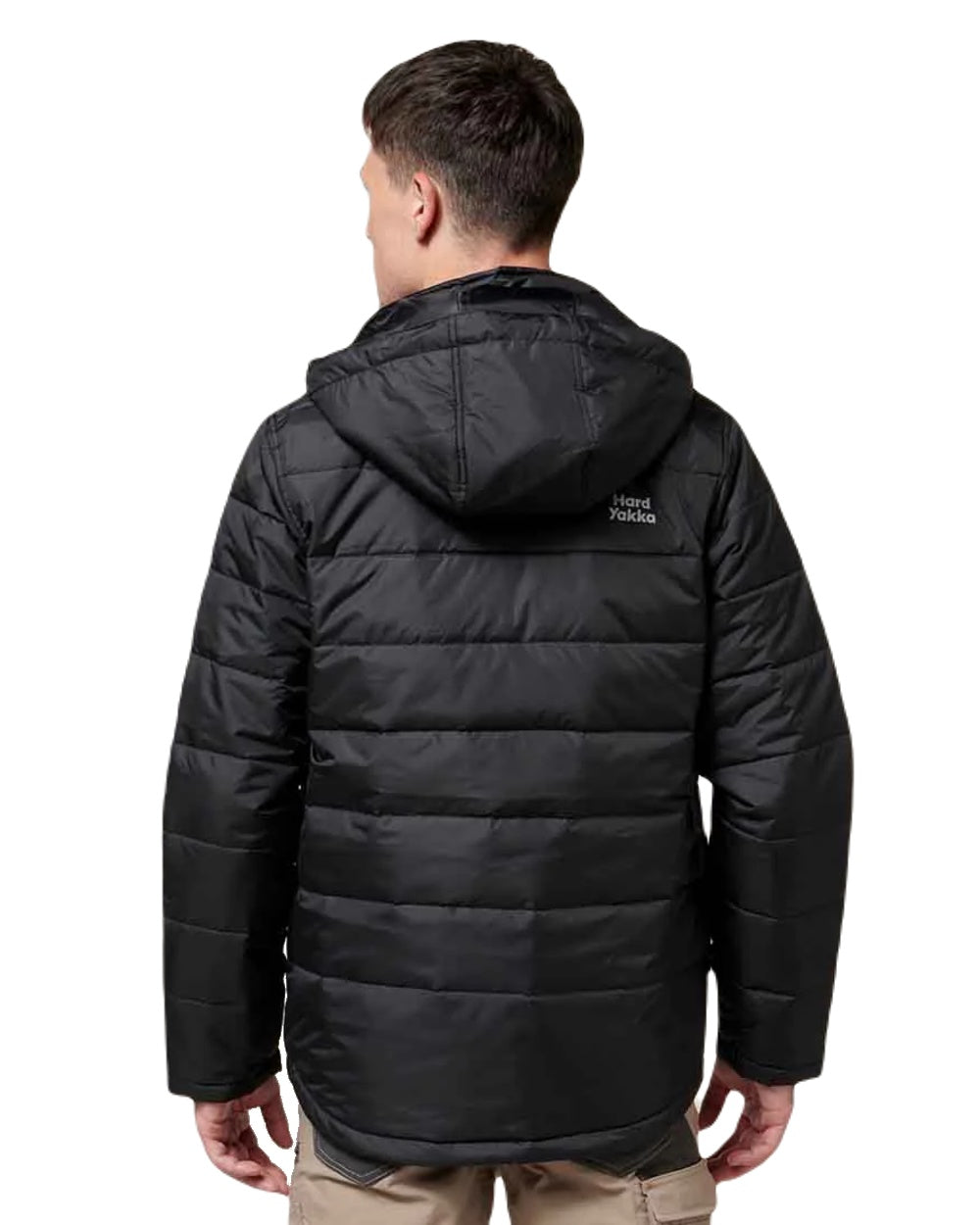 Black Coloured Hard Yakka Mens Puffa 2.0 Insulated Jacket on White Background
