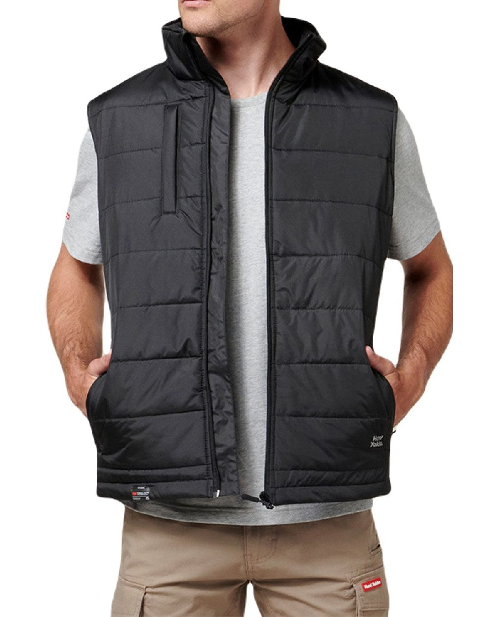 Black Coloured Hard Yakka Mens Puffa 2.0 Gilet on White Background
