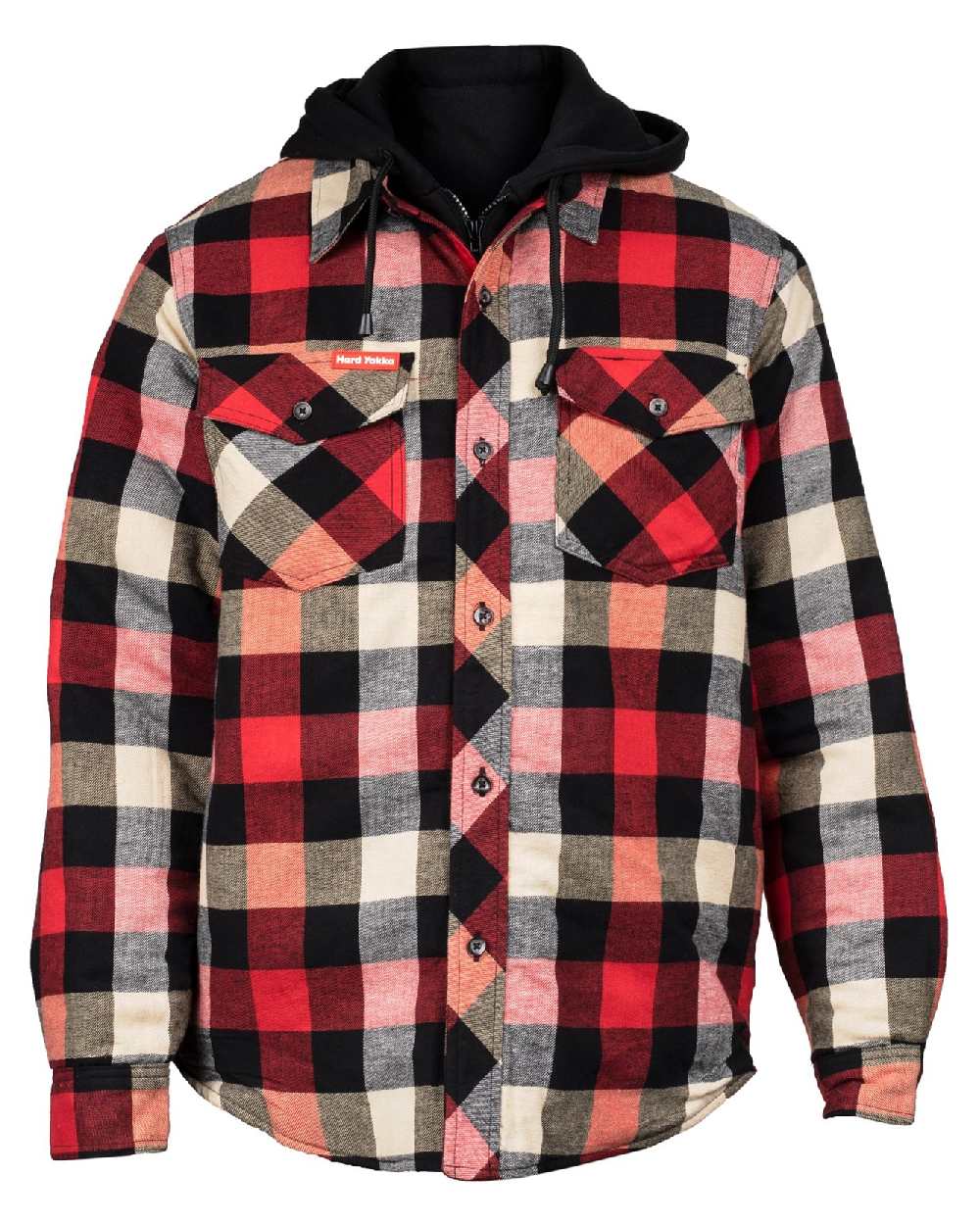 Red Coloured Hard Yakka Mens Quilted Flannel Shacket on White Background

