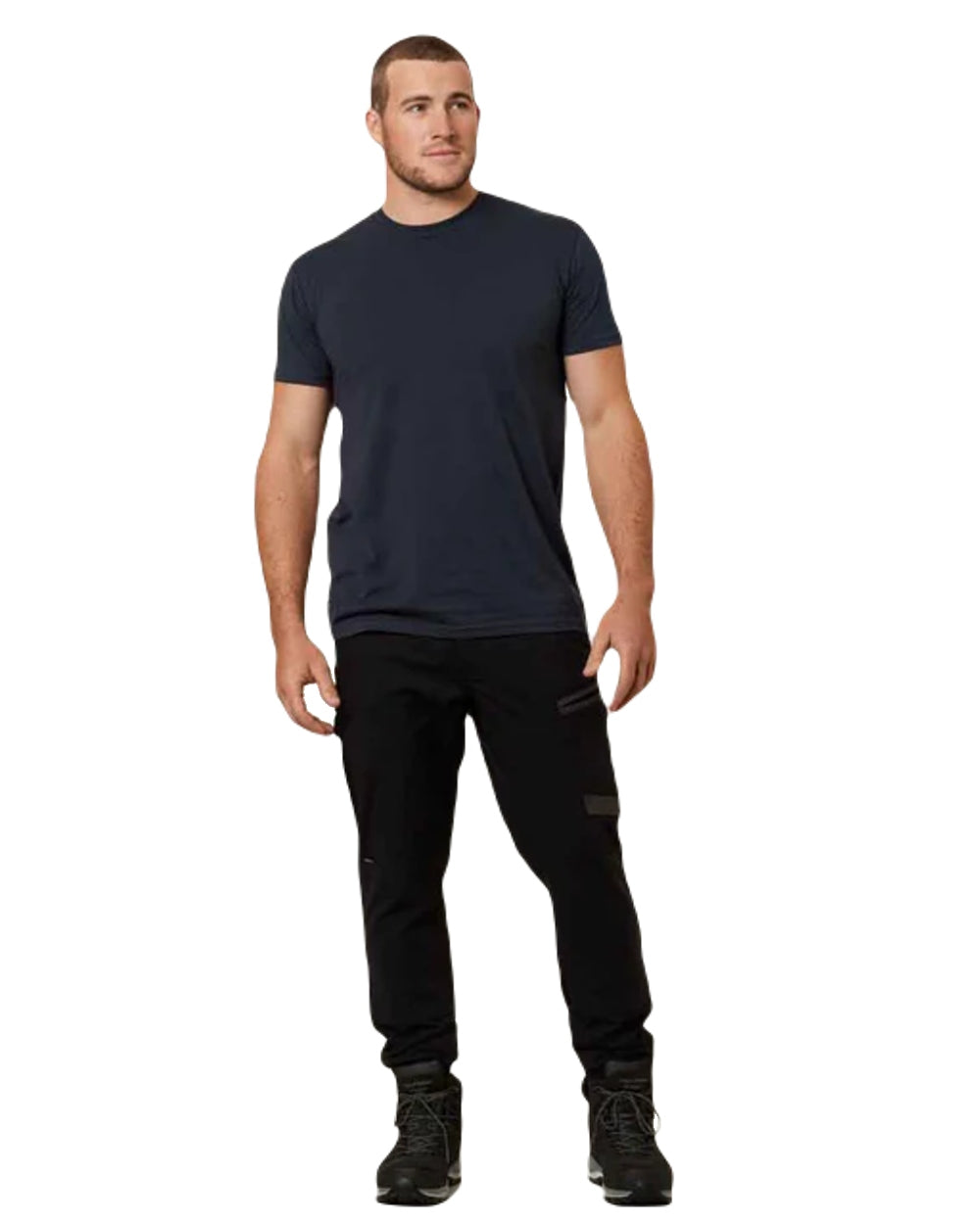 Black Coloured Hard Yakka Mens Raptor Active Cuffed Trousers on White Background
