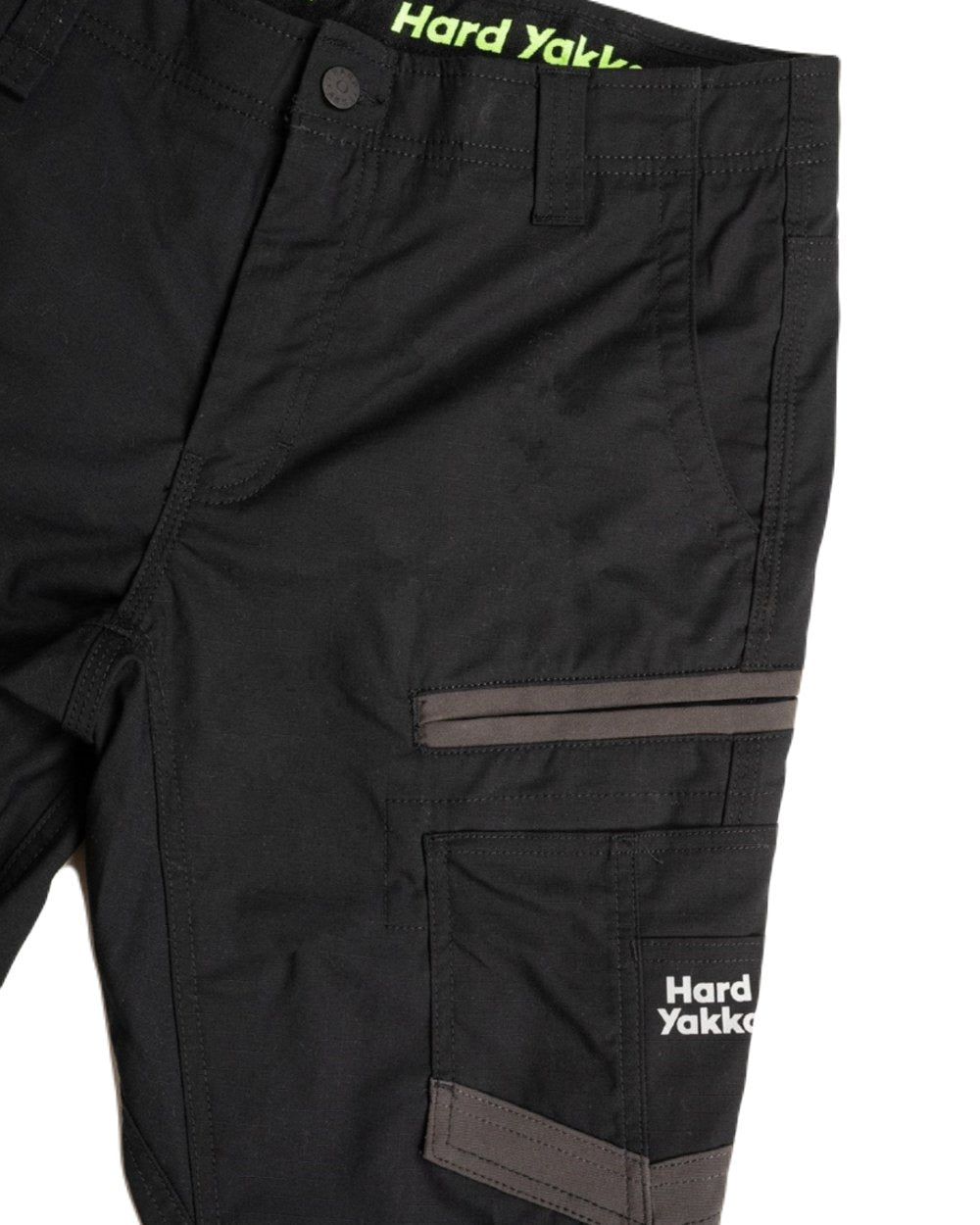 Black Coloured Hard Yakka Mens Raptor Active Cuffed Trousers on White Background
