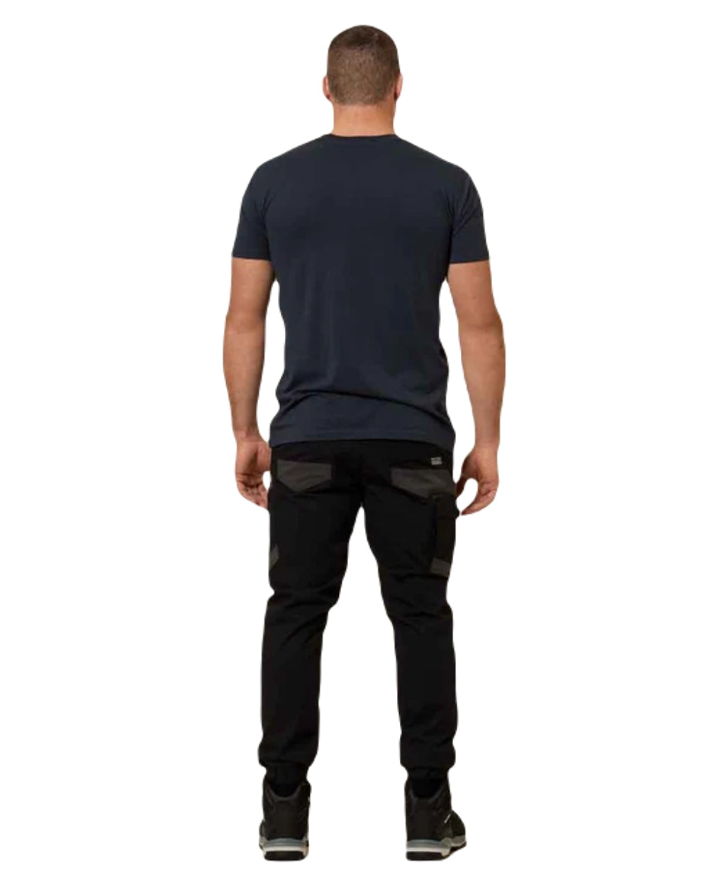 Black Coloured Hard Yakka Mens Raptor Active Cuffed Trousers on White Background
