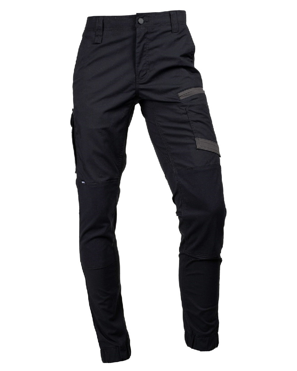 Black Coloured Hard Yakka Mens Raptor Active Cuffed Trousers on White Background
