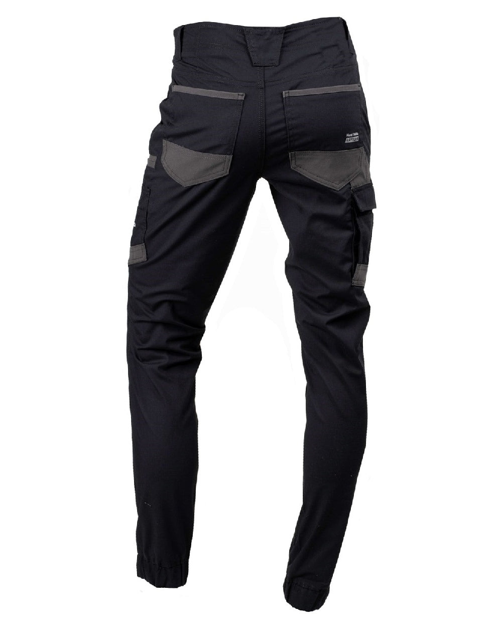 Black Coloured Hard Yakka Mens Raptor Active Cuffed Trousers on White Background
