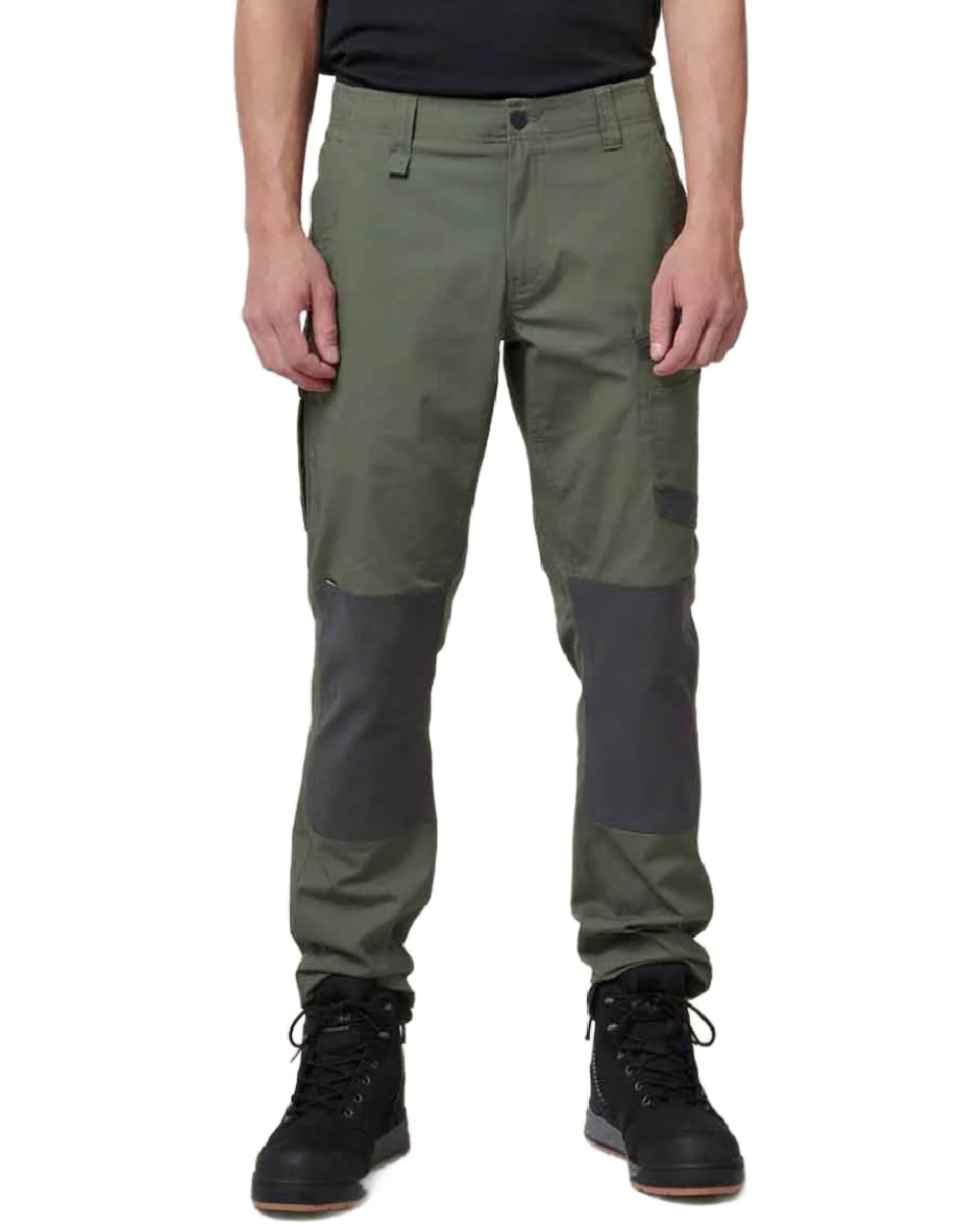 Military Green Coloured Hard Yakka Mens Raptor Active Trousers on White Background
