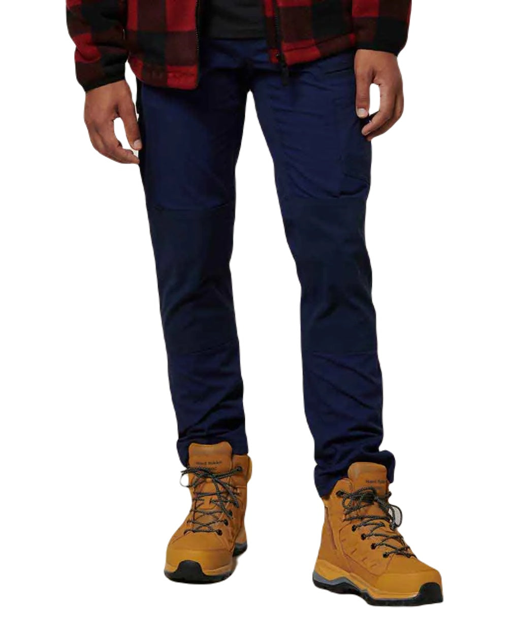 Navy Coloured Hard Yakka Mens Raptor Active Trousers on White Background
