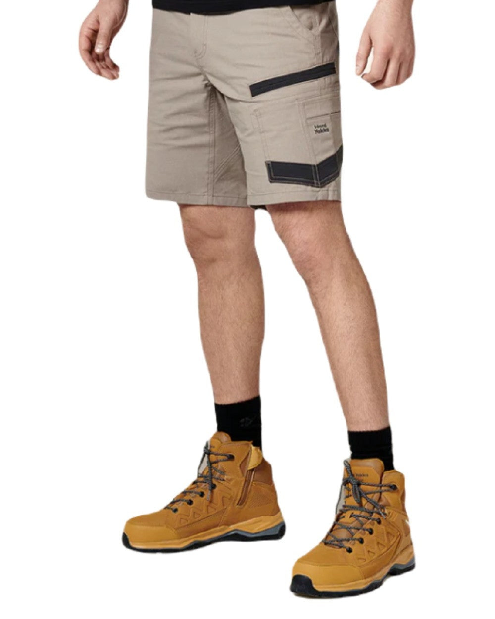 Desert Coloured Hard Yakka Raptor Active Cargo Shorts on White Background
