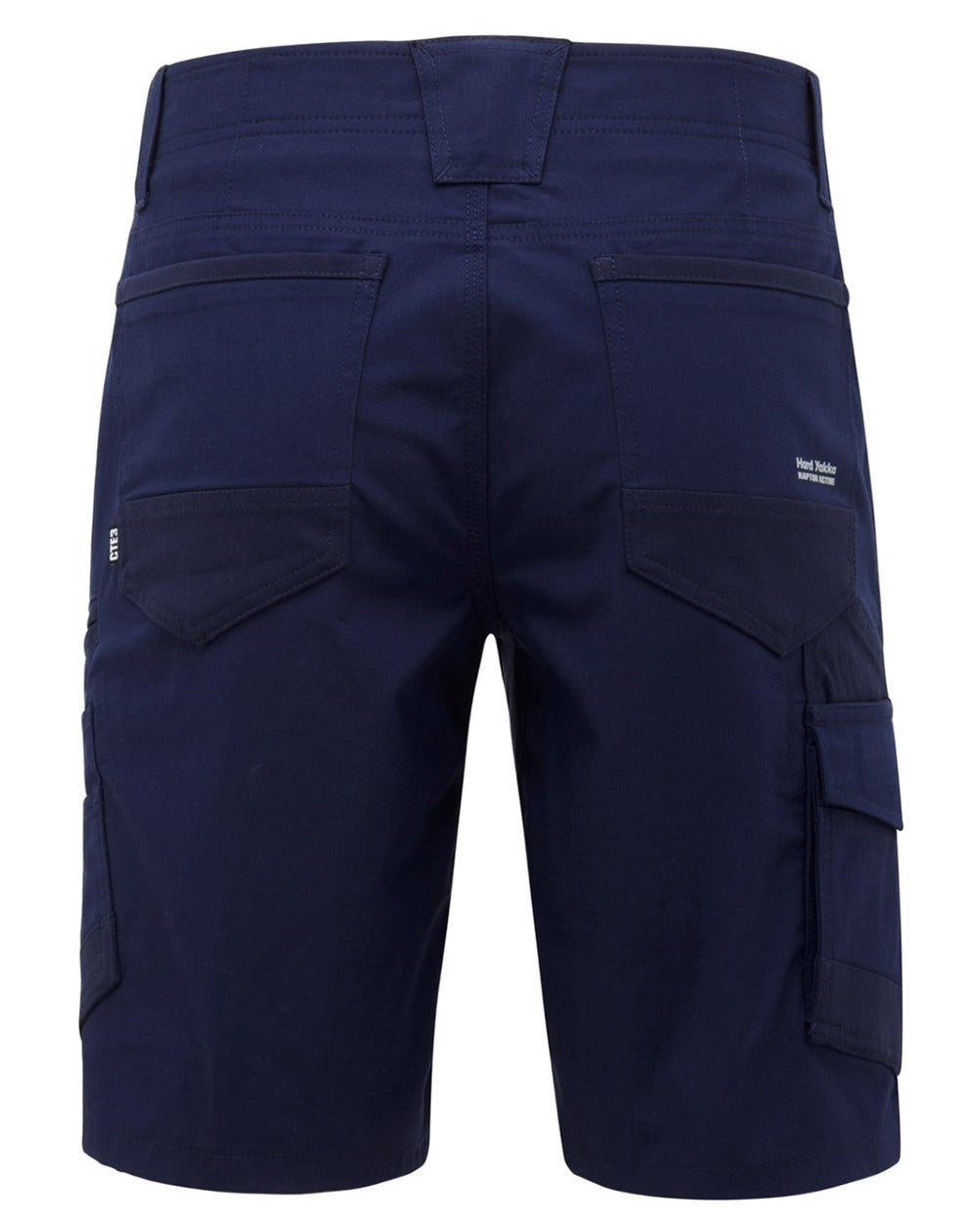 Navy Coloured Hard Yakka Raptor Active Cargo Shorts on White Background
