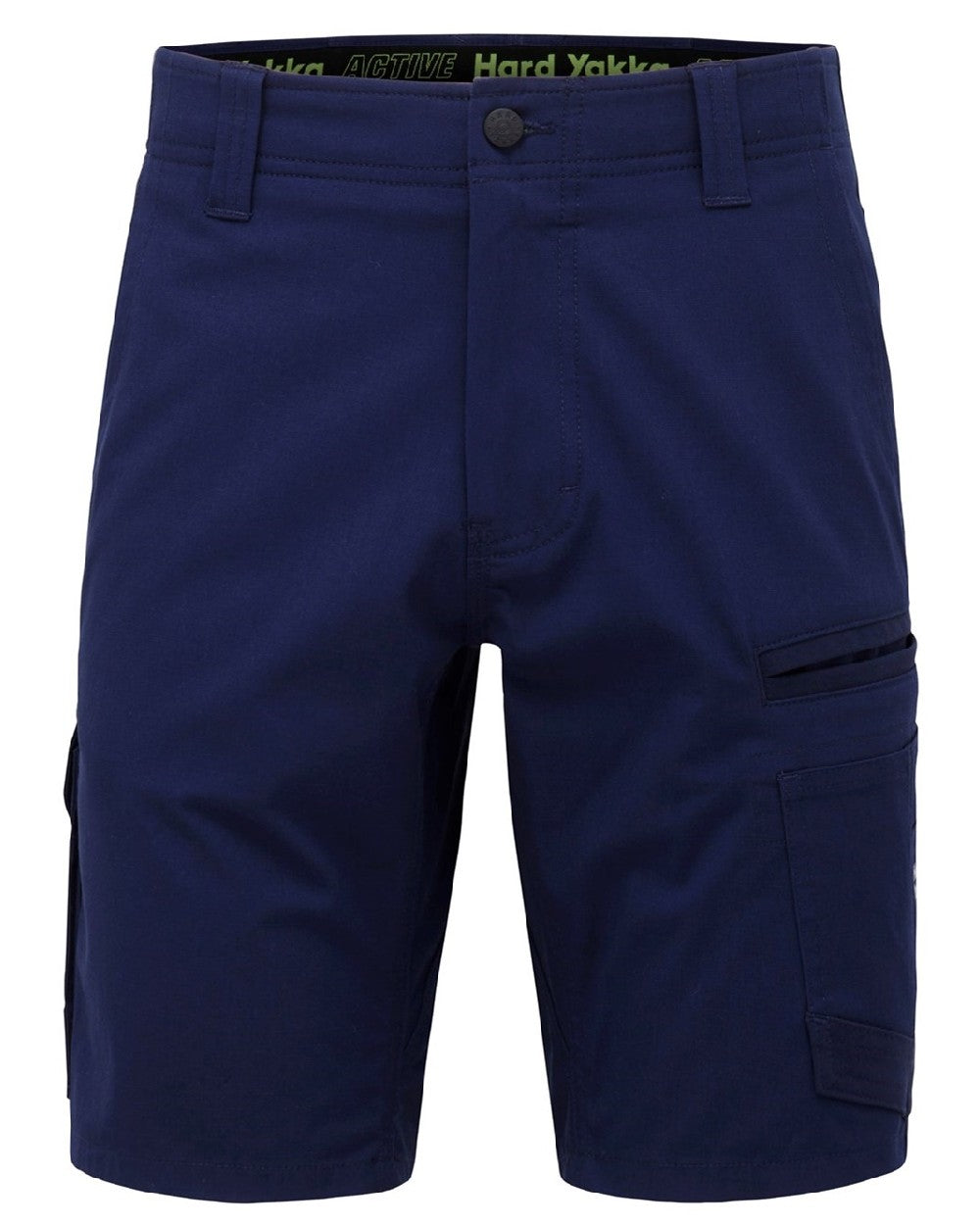 Navy Coloured Hard Yakka Raptor Active Cargo Shorts on White Background
