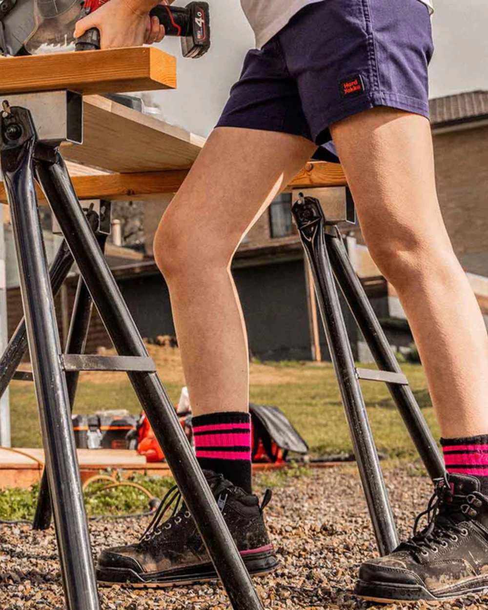 Multi Coloured Hard Yakka Womens Crew Multi Pack Work Socks on Outdoor Background