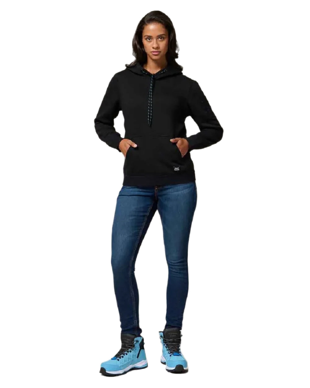 Black Coloured Hard Yakka Womens Gladiator Hoodie on White Background
