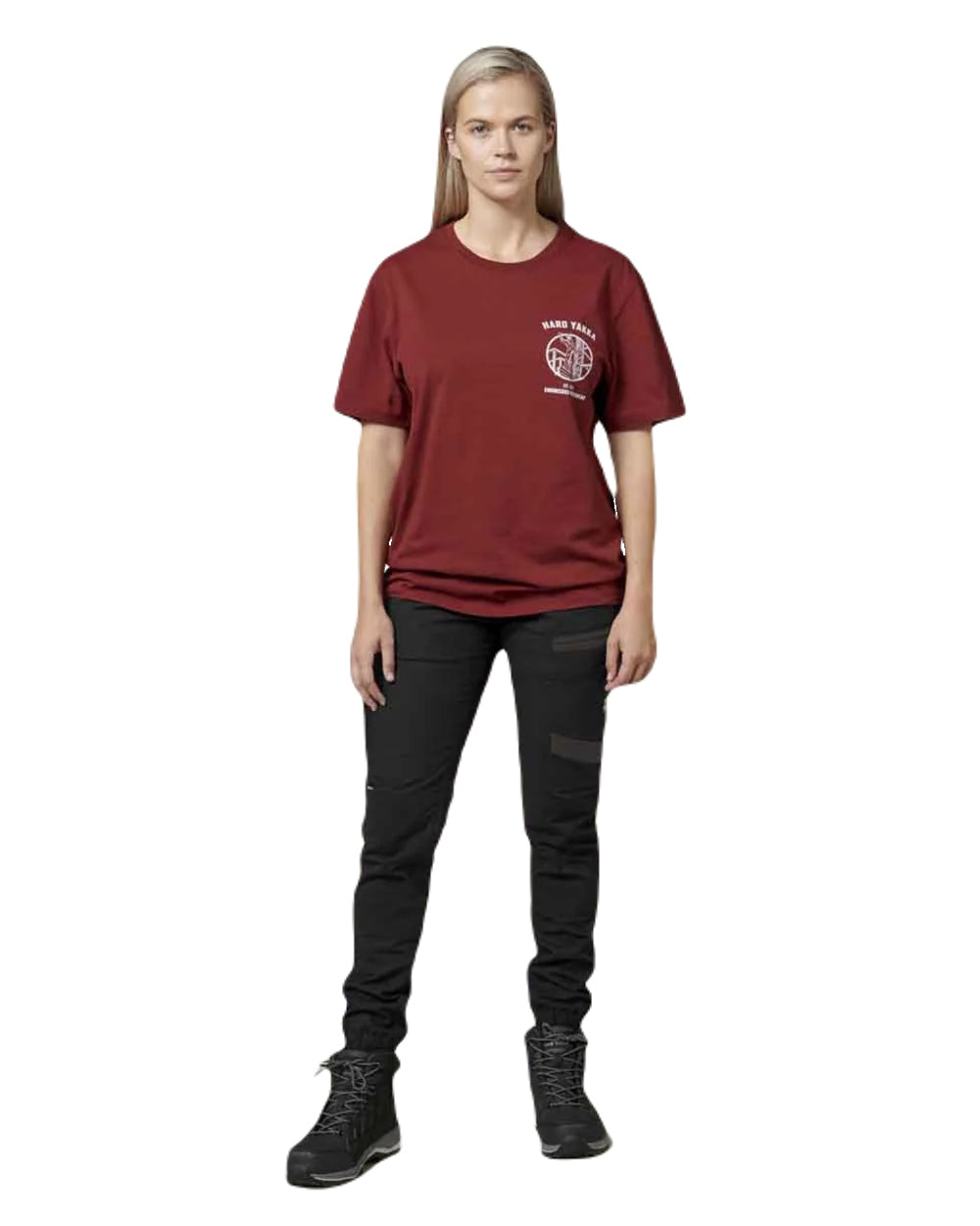 Black Coloured Hard Yakka Womens Raptor Cuffed Trousers on White Background
