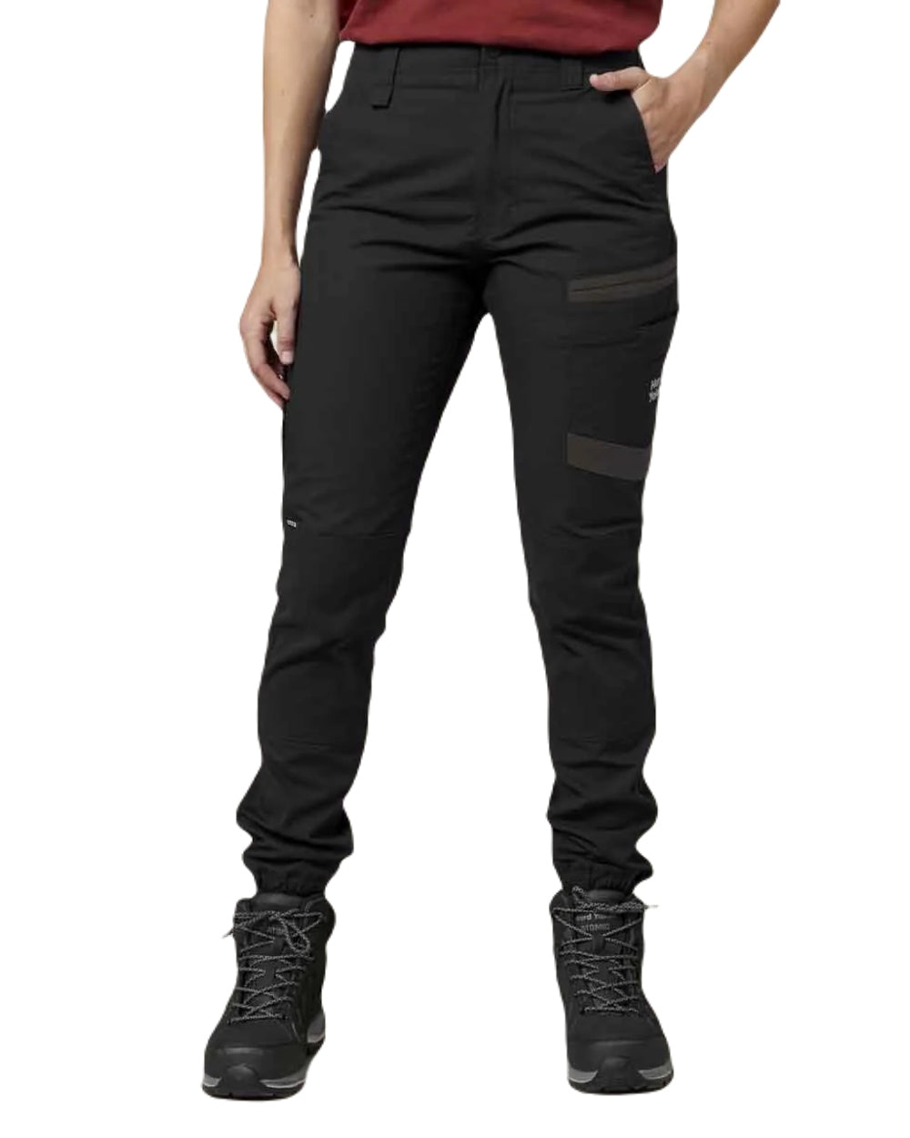 Black Coloured Hard Yakka Womens Raptor Cuffed Trousers on White Background
