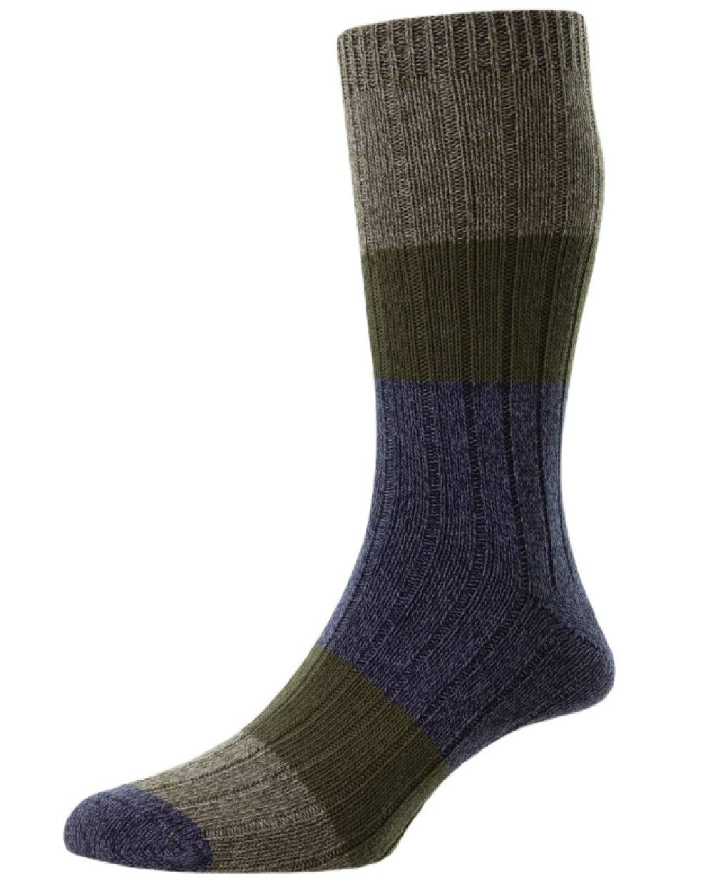 Moss Coloured HJ Hall Acacia Chunky Cotton Socks On A White Background 