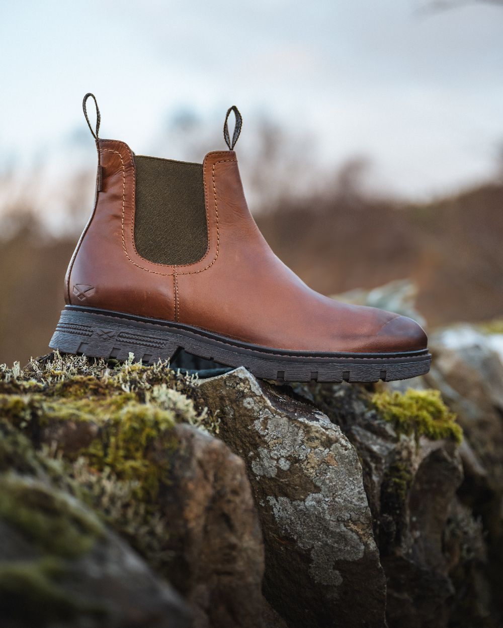 Tan Coloured Hoggs of Fife Dalmeny Dealer Boots on outdoor background 