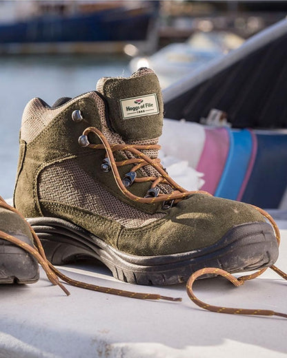 Fern Green coloured Hoggs of Fife Rambler Waterproof Hiking Boot on ocean background 