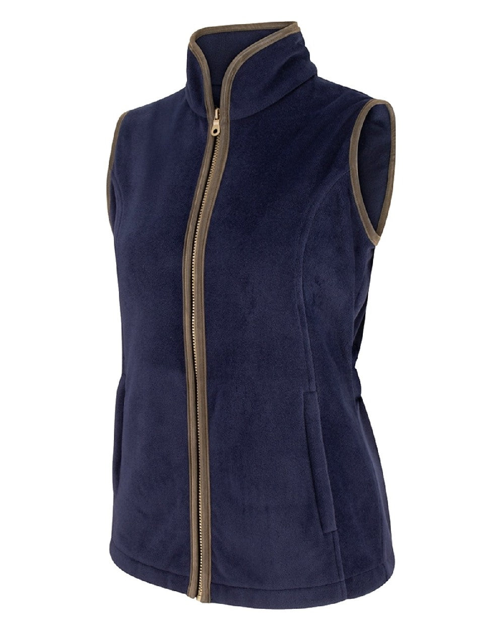 Navy coloured Hoggs of Fife Stenton Ladies Fleece Gilet with white background 