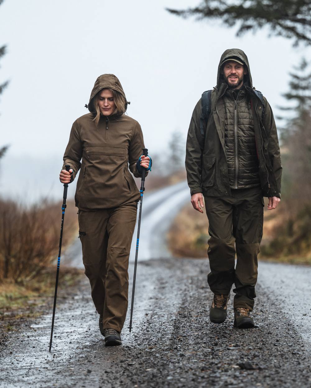 Sage coloured Hoggs of Fife Struther Ladies Waterproof Trousers on trek background 