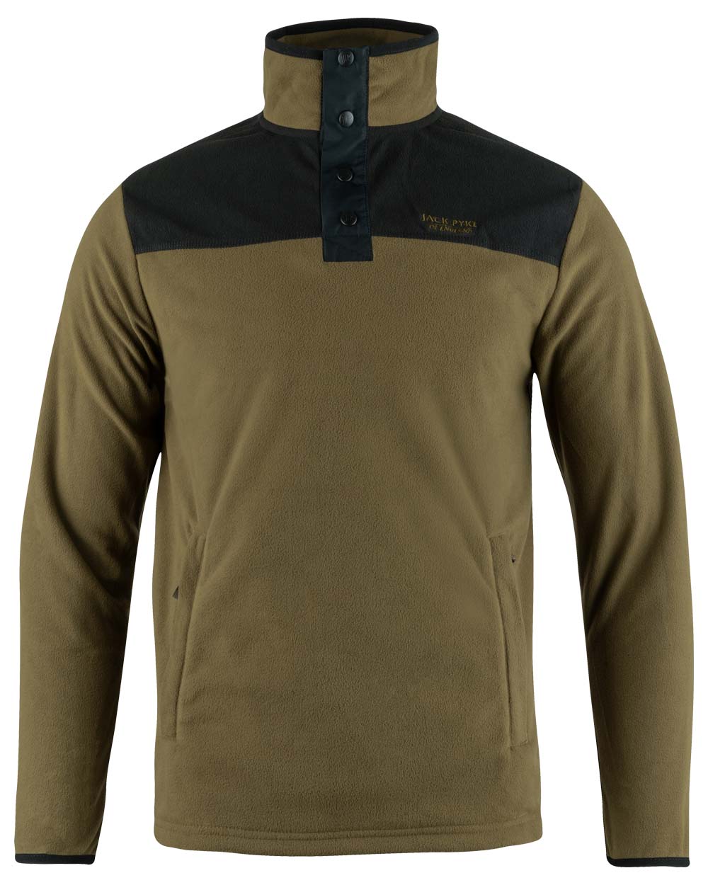 Dark Mustard coloured Jack Pyke Snap Neck Fleece Top on White Background 