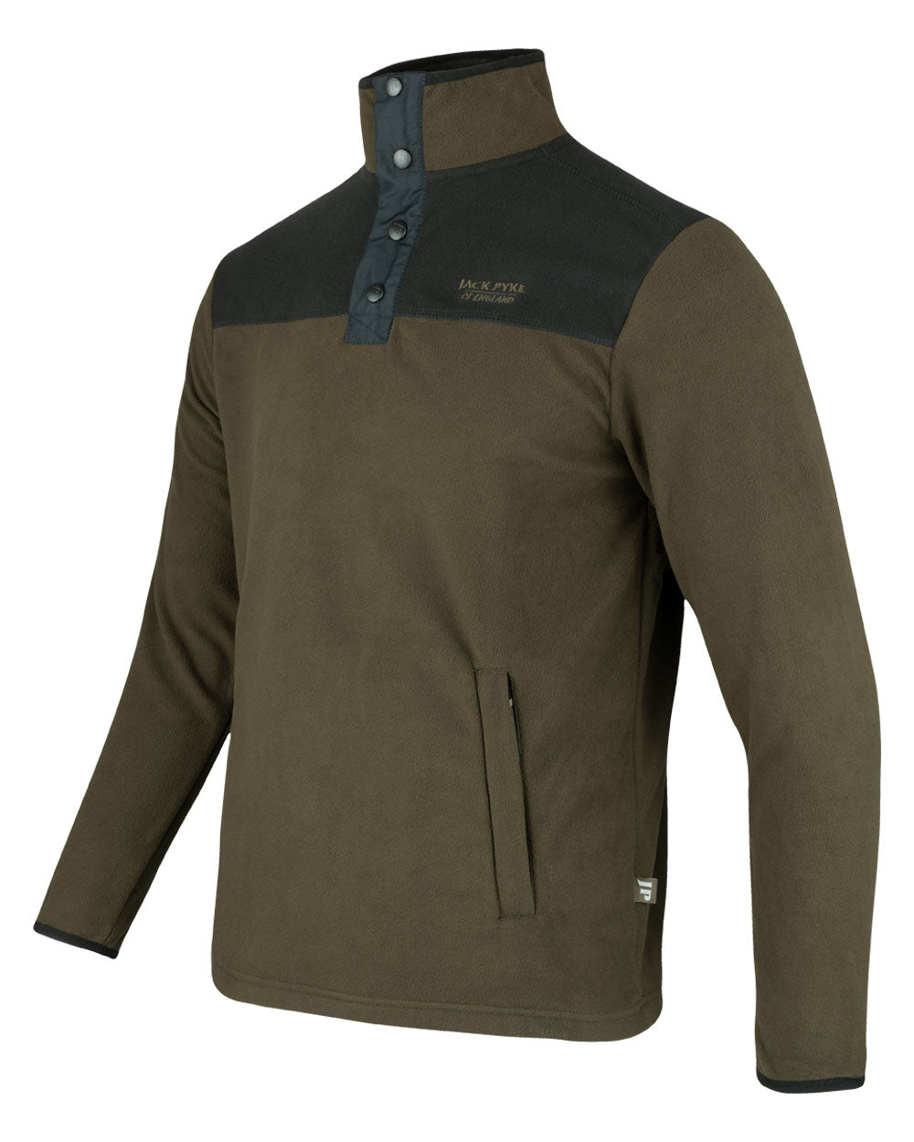 Dark Olive coloured Jack Pyke Snap Neck Fleece Top on White Background 