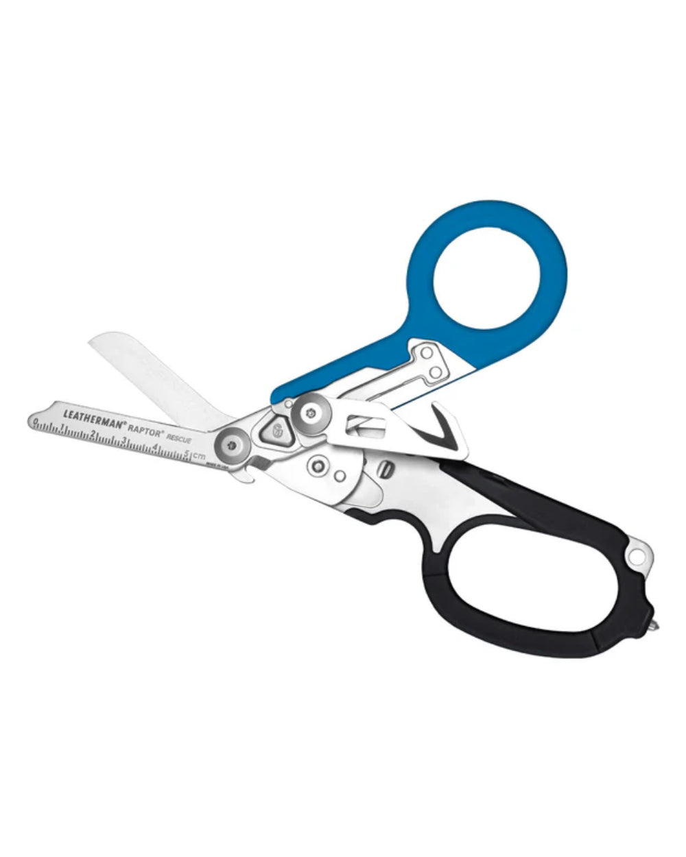 Blue Coloured Leatherman Raptor Emergency Foldable Medical Shears On A White Background 