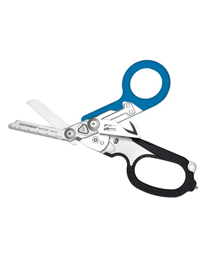 Blue Coloured Leatherman Raptor Emergency Foldable Medical Shears On A White Background 