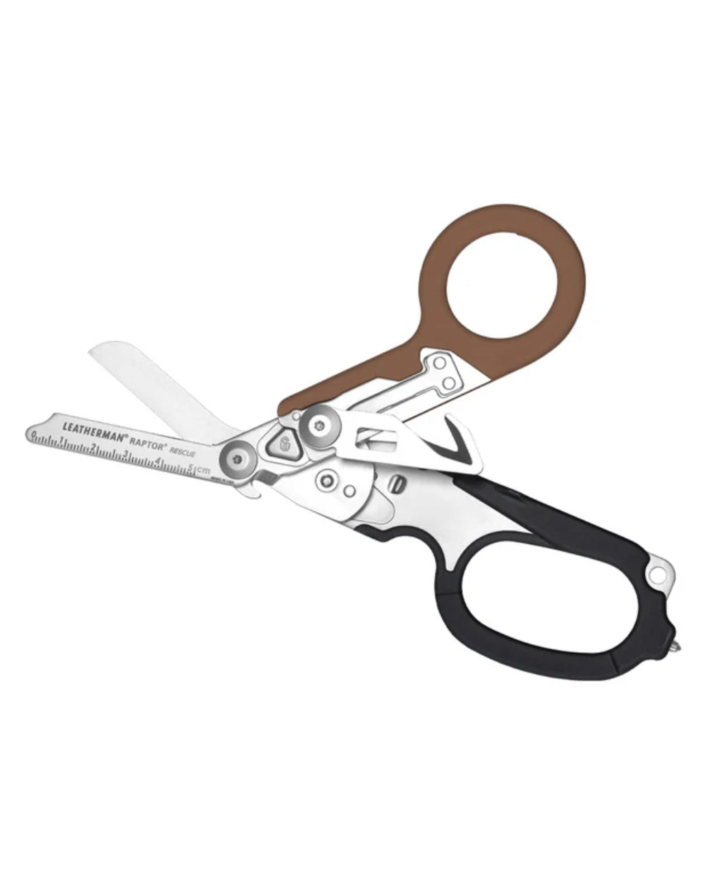 Coyote Coloured Leatherman Raptor Emergency Foldable Medical Shears On A White Background 