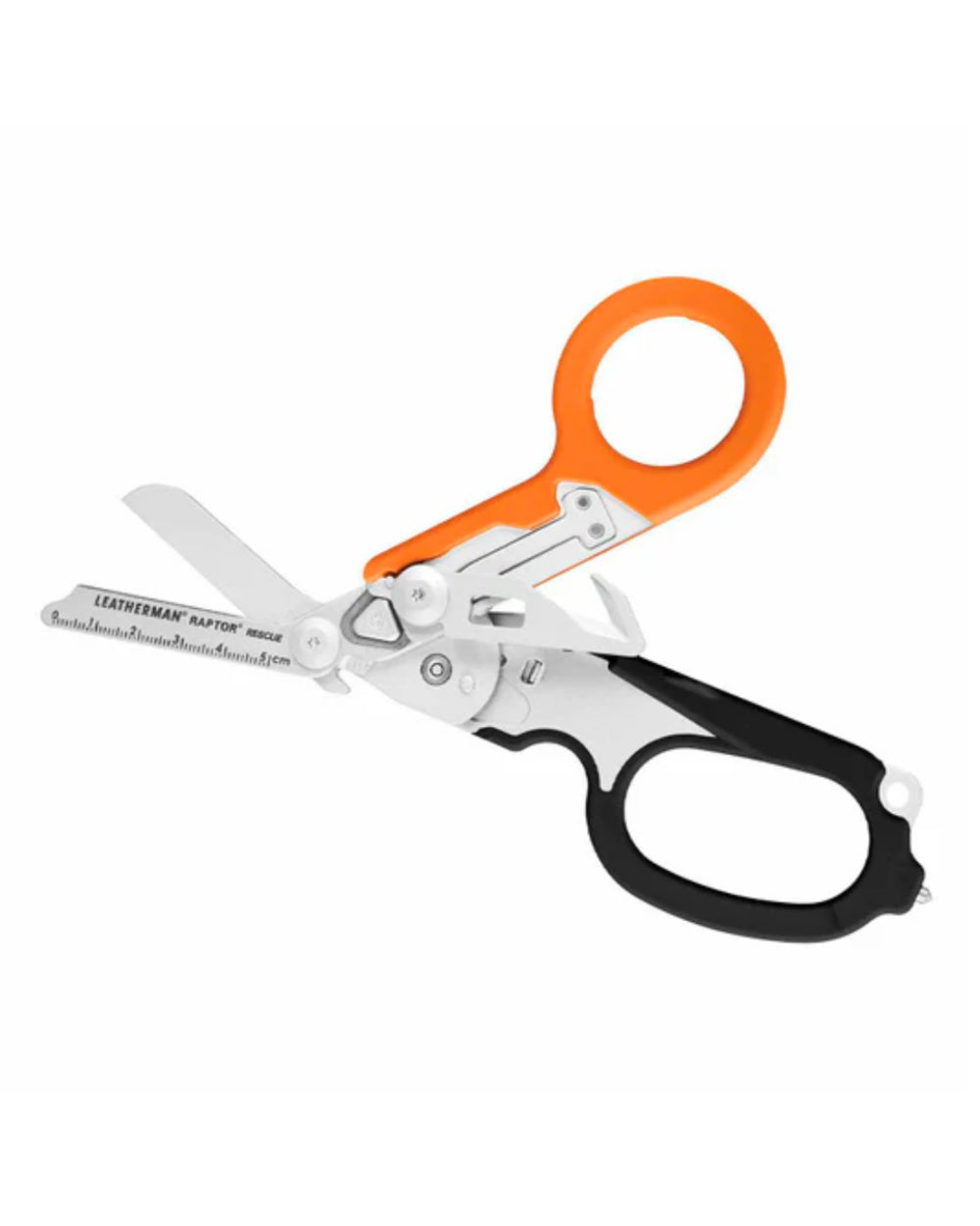 Orange Coloured Leatherman Raptor Emergency Foldable Medical Shears On A White Background 