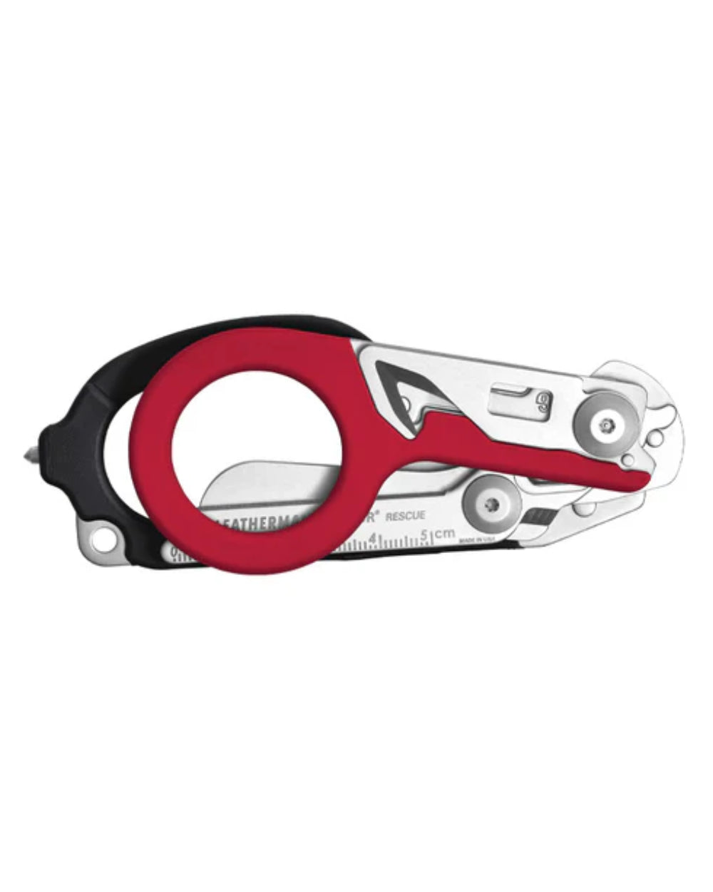 Red Coloured Leatherman Raptor Emergency Foldable Medical Shears On A White Background 