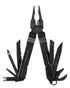 Black Oxide Coloured Leatherman Super Tool 300M Multi-Tool W/ Molle Sheath On A White Background 